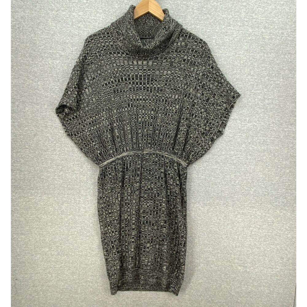 Worth Sweater Dress Womens XP Black Gray Wool Turtleneck Dolman Sleeve Elastic